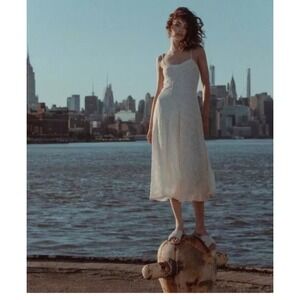 NWT WOMEN ZARA LACE MIDI DRESS BLOGGERS FAV‎ IVORY LARGE BEACH WEDDING BOHO